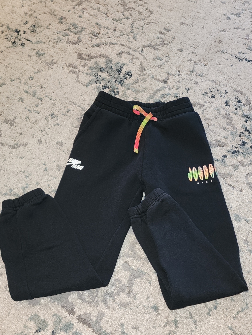 Nike Jordan Kids Black Sweatpants with Rainbow Drawstring & Jordan Logo